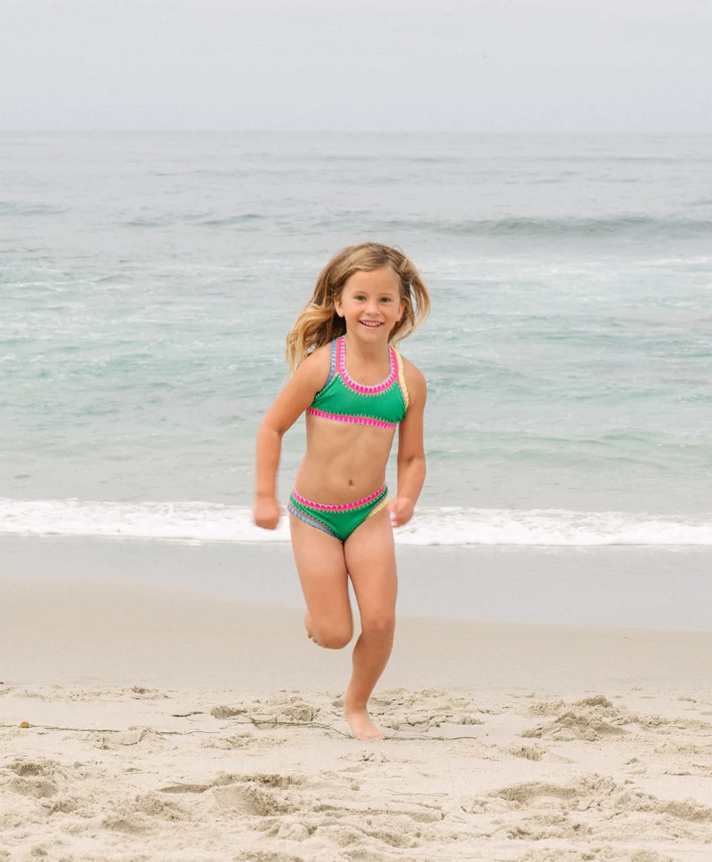 PQ Swim Kids Ireland Groen Sporty Rainbow Geborduurd Bikini | Meisjes