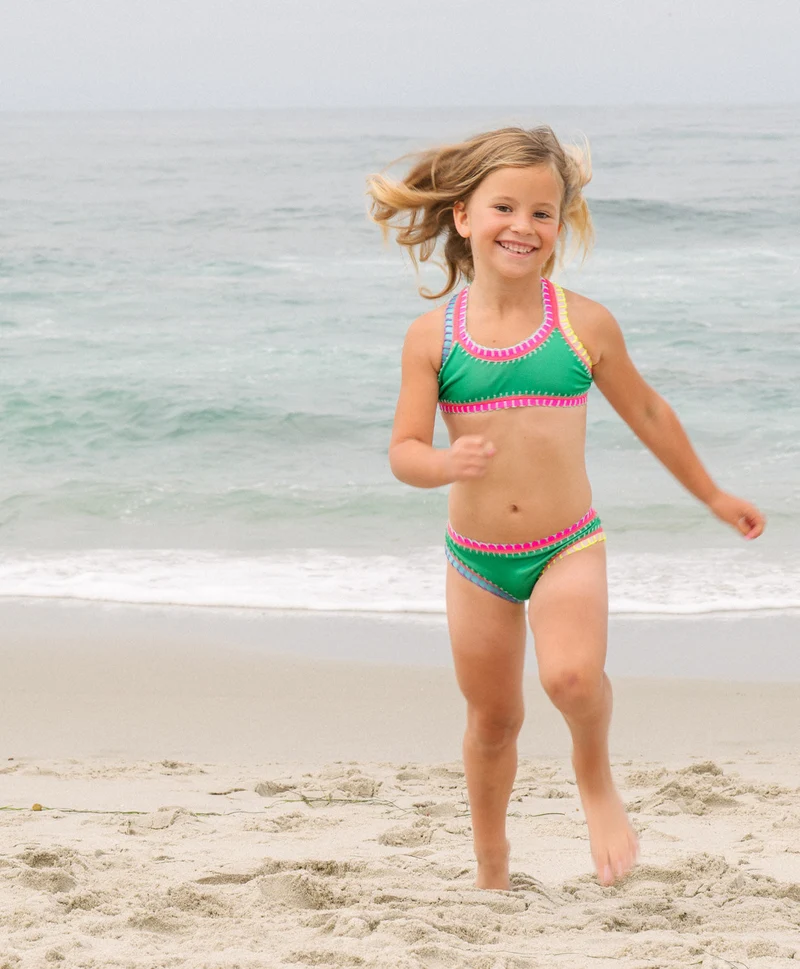 PQ Swim Kids Ireland Groen Sporty Rainbow Geborduurd Bikini | Meisjes
