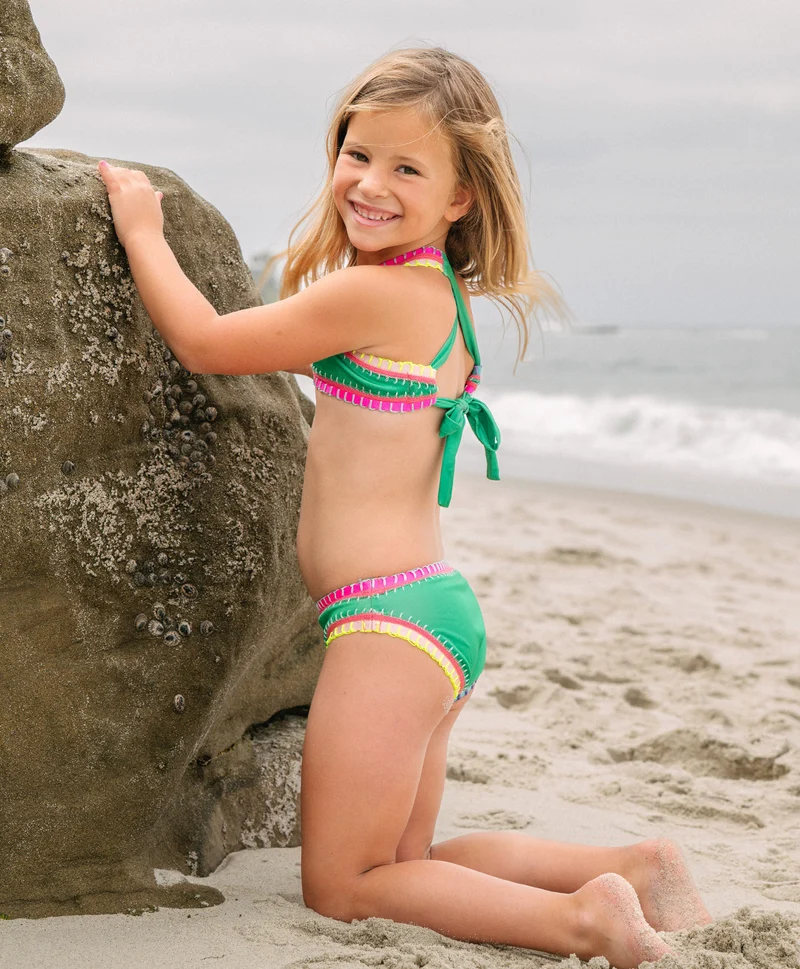 PQ Swim Kids Ireland Groen Sporty Rainbow Geborduurd Bikini | Meisjes