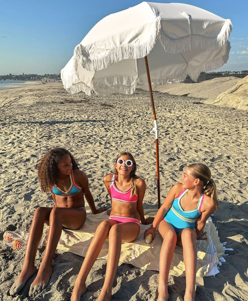 PQ Swim Kids Hot Pink Sporty Rainbow Geborduurd Bikini | Meisjes Zwemkleding