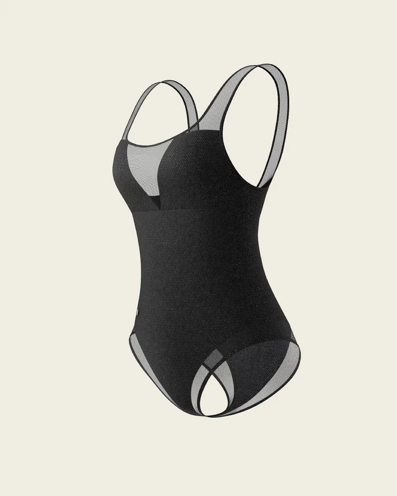 PowerSwim Sheer Mesh Corrigerend Badpak Zwart, Marineblauw & Bordeaux | Leonisa