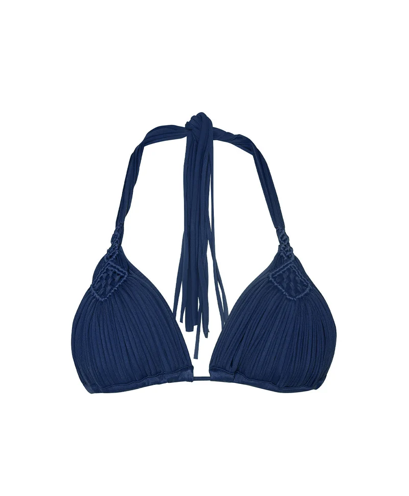 Navy Mila Triangle Bikini Top PQ Swim | Handgeweven Macramé Luxe