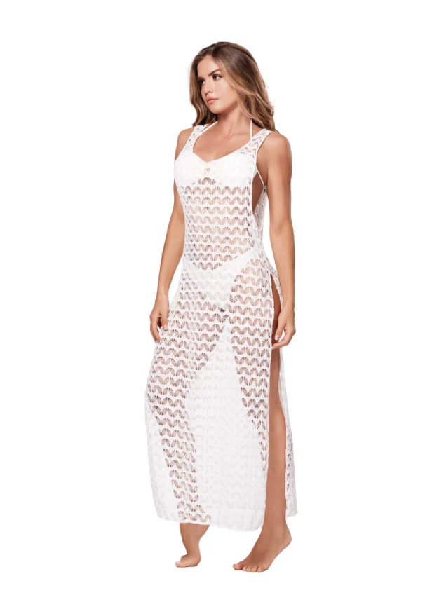 Witte Lange Beach Cover Up Dames - Luxe Strand Jurk met V-Hals