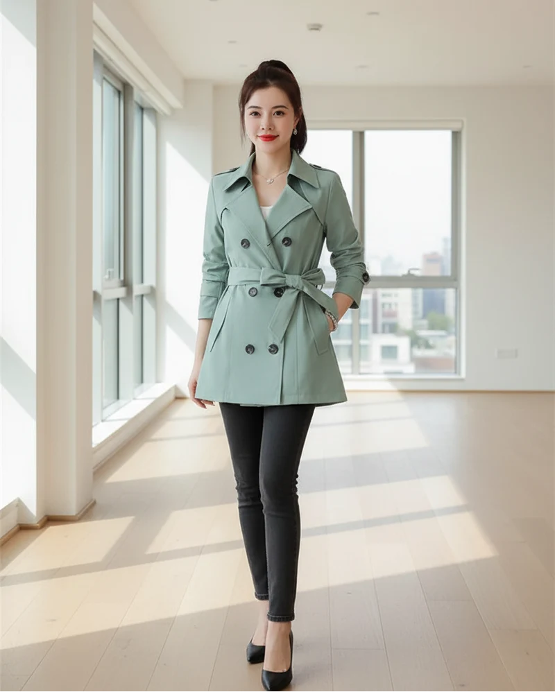 Neue Damen-Windjacke für den Frühling – zweireihiger Stil