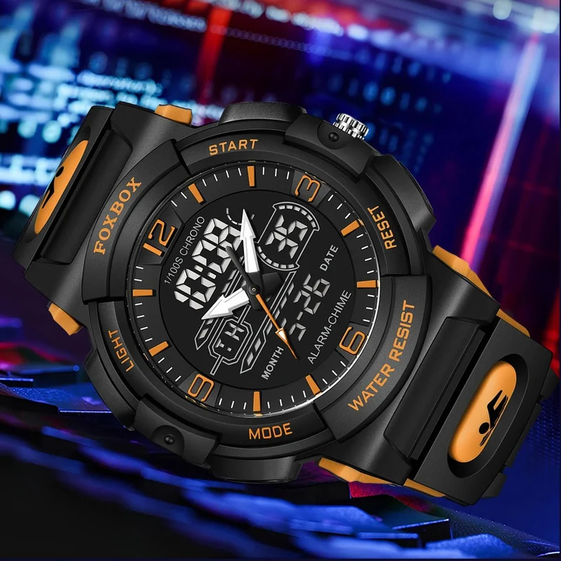 LIGE Wasserdichte Armbanduhr - Herrenuhr, 50 m wasserdicht, LCD-Dual-Display, Quarzuhr