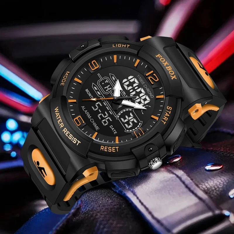 LIGE Wasserdichte Armbanduhr - Herrenuhr, 50 m wasserdicht, LCD-Dual-Display, Quarzuhr