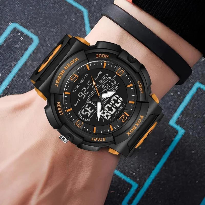 LIGE Wasserdichte Armbanduhr - Herrenuhr, 50 m wasserdicht, LCD-Dual-Display, Quarzuhr