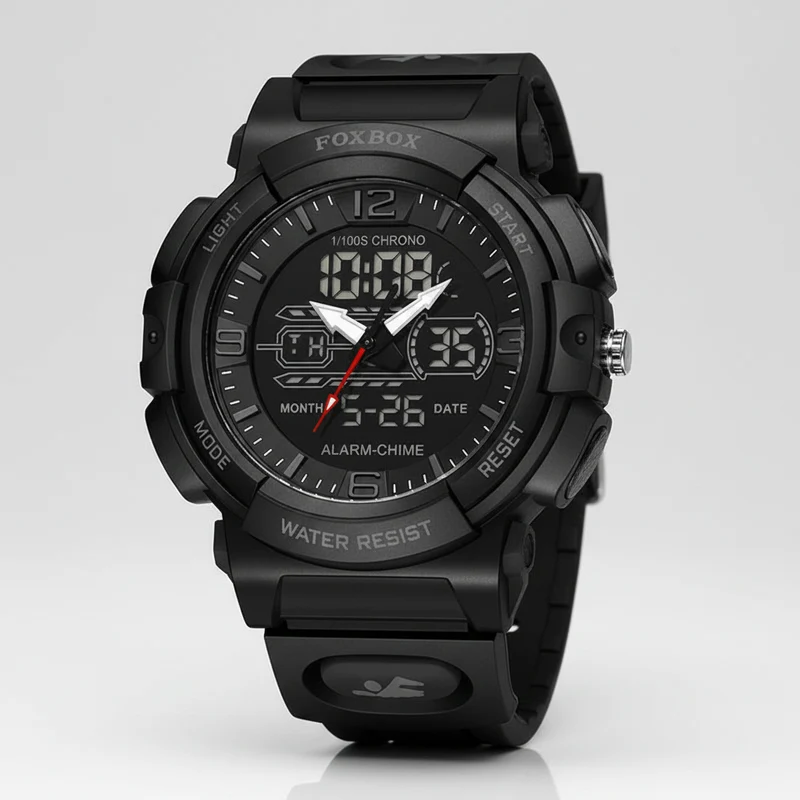 LIGE Wasserdichte Armbanduhr - Herrenuhr, 50 m wasserdicht, LCD-Dual-Display, Quarzuhr