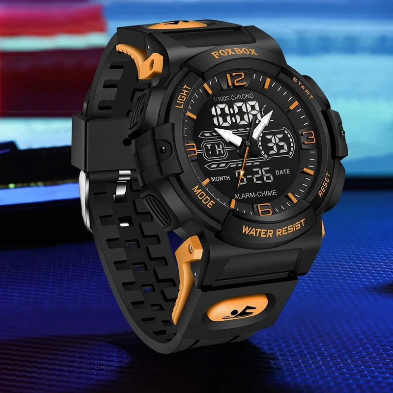 LIGE Wasserdichte Armbanduhr - Herrenuhr, 50 m wasserdicht, LCD-Dual-Display, Quarzuhr