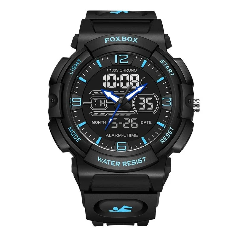 LIGE Wasserdichte Armbanduhr - Herrenuhr, 50 m wasserdicht, LCD-Dual-Display, Quarzuhr