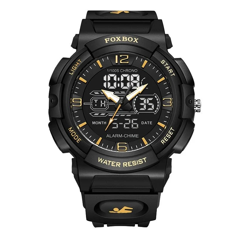 LIGE Wasserdichte Armbanduhr - Herrenuhr, 50 m wasserdicht, LCD-Dual-Display, Quarzuhr