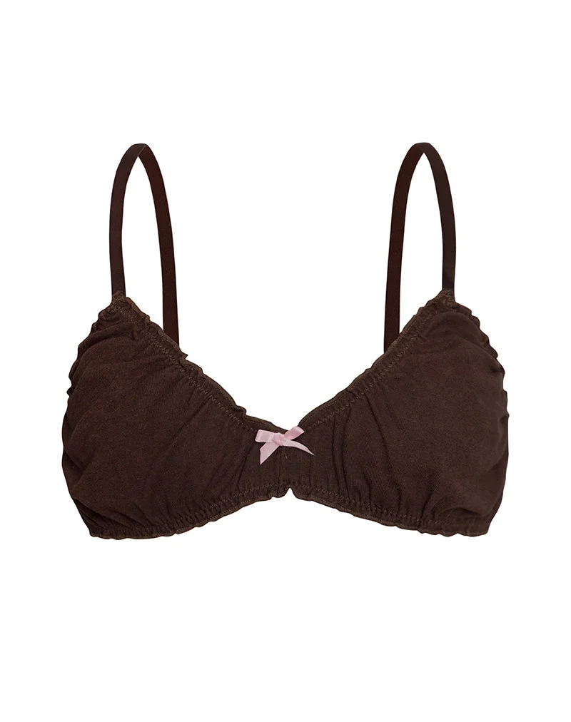 Laina BH aus Jersey in Schokolade mit rosa Schleife