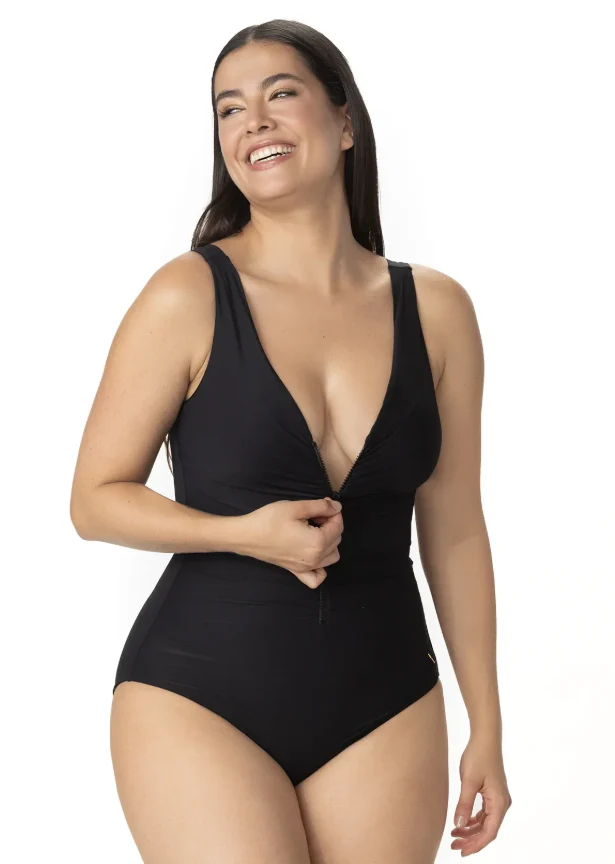 Corrigerend Badpak Zwart met Rits | Shapewear One-Shoulder Garotas S-XXL