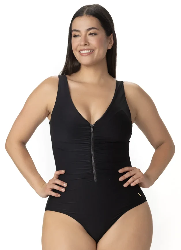 Corrigerend Badpak Zwart met Rits | Shapewear One-Shoulder Garotas S-XXL