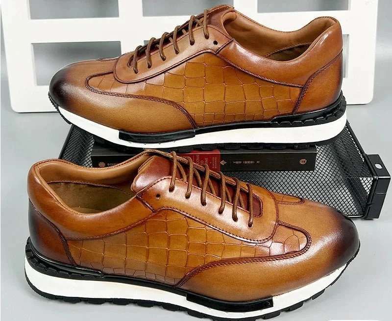 Herren-Sneaker aus Leder – Schnürschuhe aus echtem Leder mit runder Zehenpartie