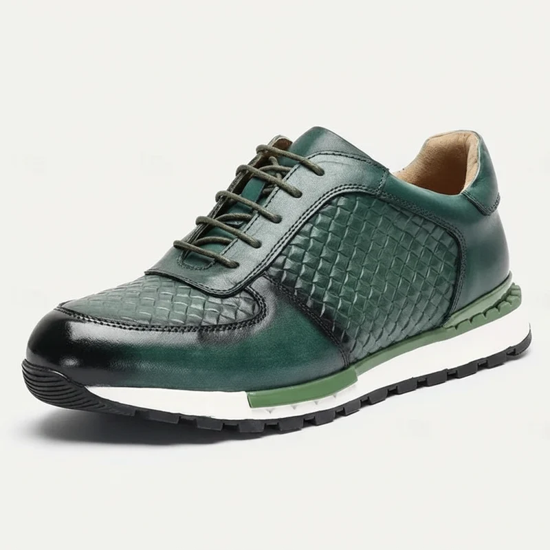 Luxuriöse Sneaker aus echtem Leder, kariertes Webmuster, Schnürschuhe, Herren-Oxford-Schuhe für Frühling/Herbst 2025
