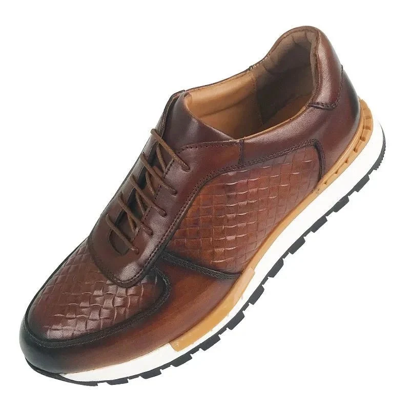 Luxuriöse Sneaker aus echtem Leder, kariertes Webmuster, Schnürschuhe, Herren-Oxford-Schuhe für Frühling/Herbst 2025