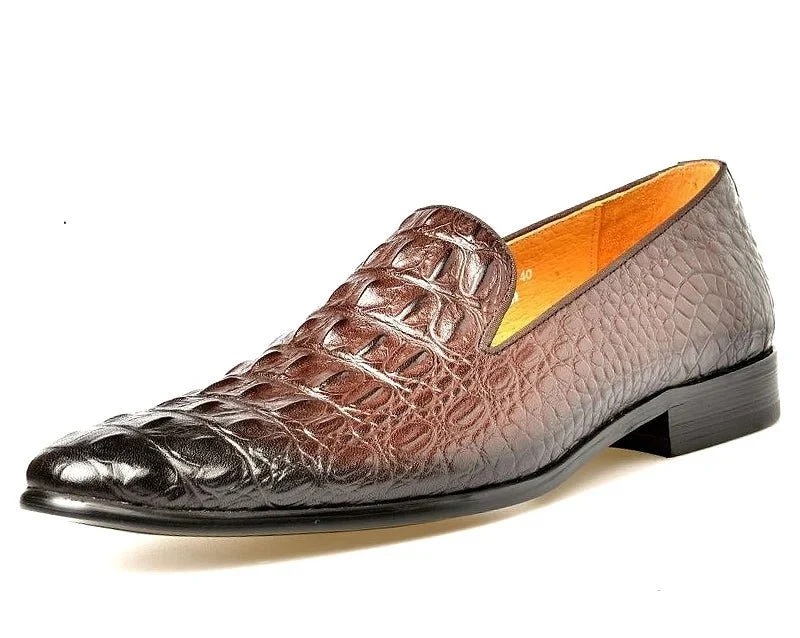 Luxuriöse Herren-Loafer mit Krokodilmuster – handgefertigte braune Slipper für formelle Anlässe im Büro