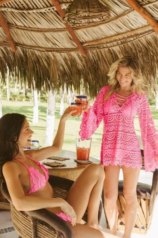 Roze Lace Tie-Side Bikini Broekje PQ Swim | Kant Heupmodel Verstelbaar