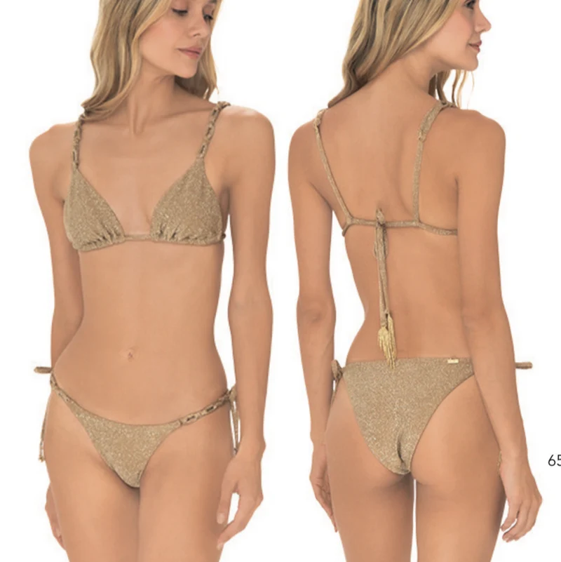 Gouden Bikini Set Milonga | Luxe Metallic Triangel Handgemaakt Colombia