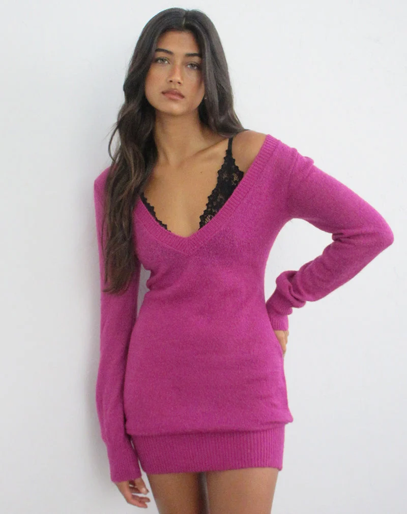 Haniko Minikleid aus transparentem Strick in Fuchsia