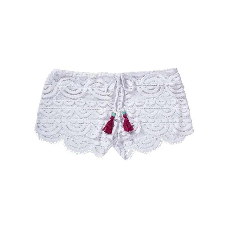 Witte Lace Diva Strandshort PQ Swim | 24K Goud Kant Beach Cover-Up