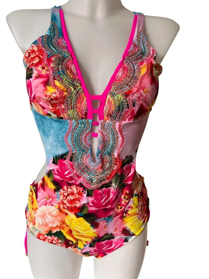 Handgemaakte Bloemen Monokini Colombia | Tropische Print Saman