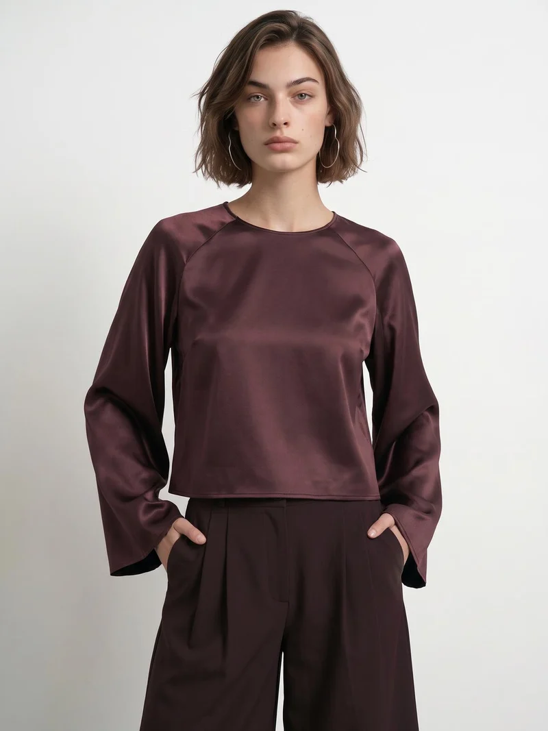 HDJILL WIDE SLEEVE SATIN TOP