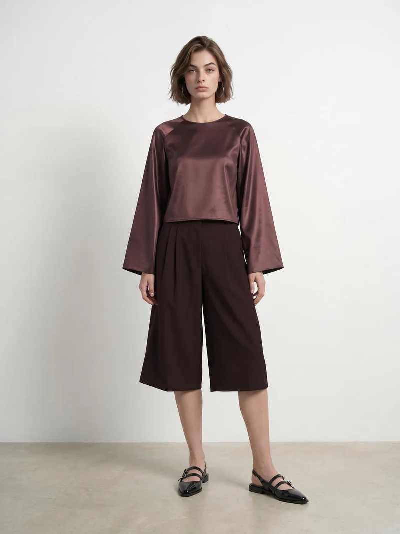 HDJILL WIDE SLEEVE SATIN TOP