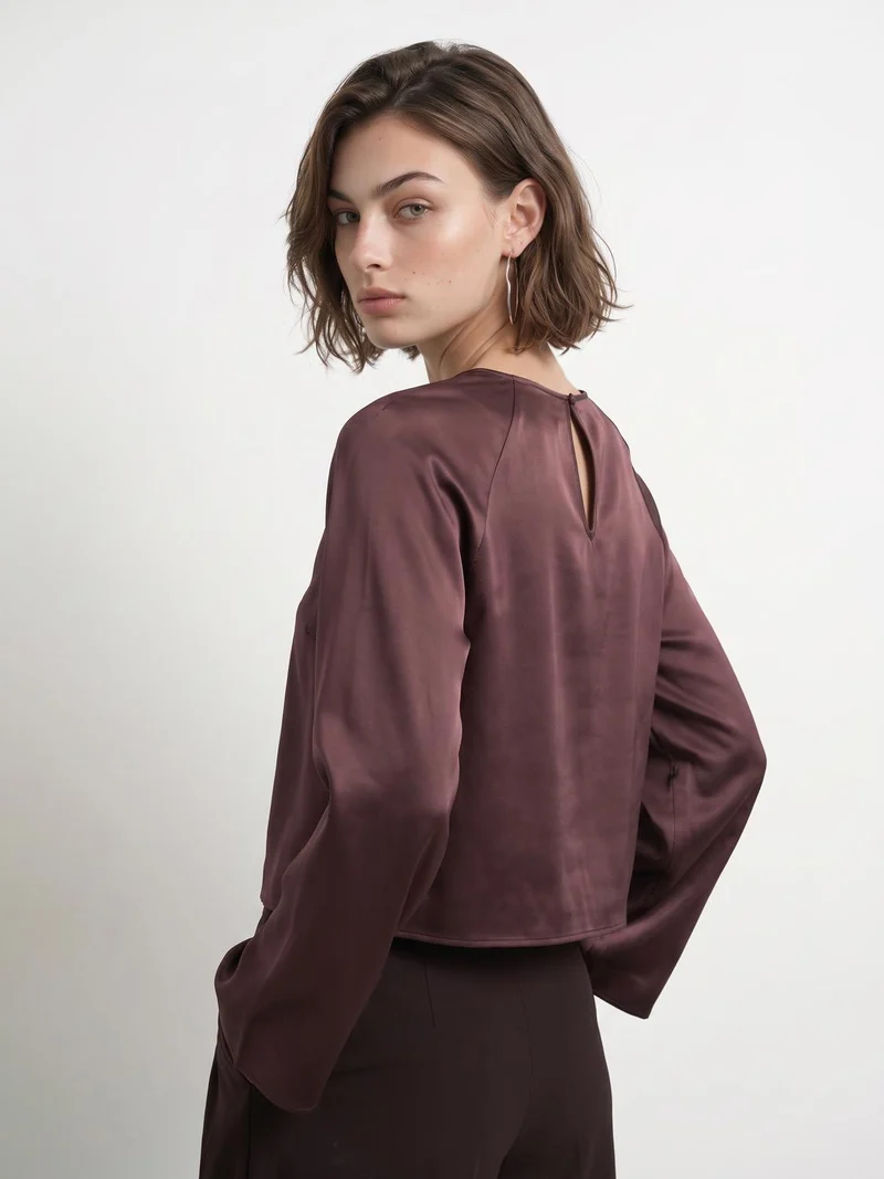 HDJILL WIDE SLEEVE SATIN TOP