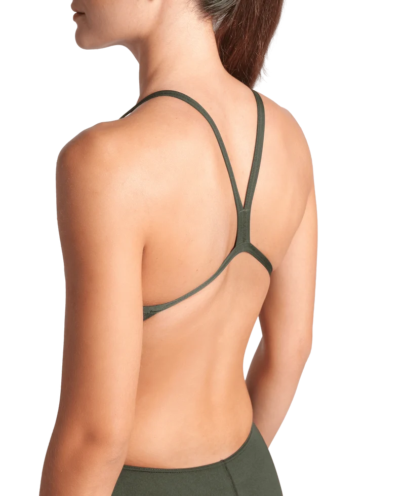 Arena Damen Badeanzug Challenge Back Solid Dark Sage - White