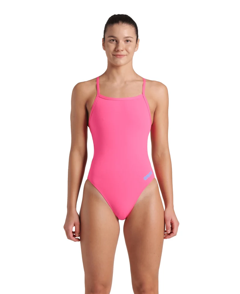 Arena Team Damen Badeanzug Challenge Back Solid Shocking Pink - Blue River