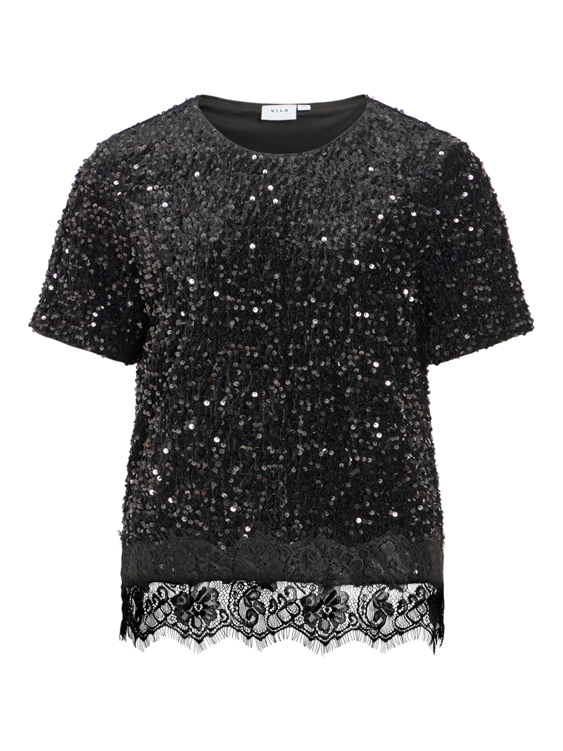 VIBELIEVE LACE S/S O-NECK TOP