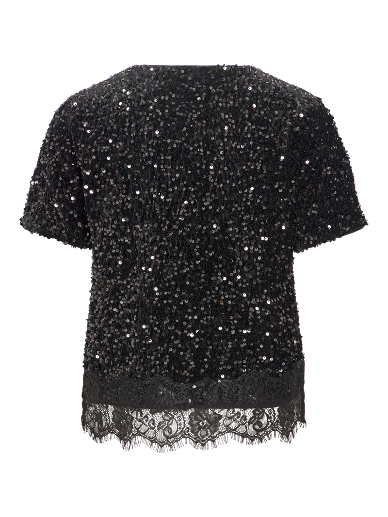 VIBELIEVE LACE S/S O-NECK TOP