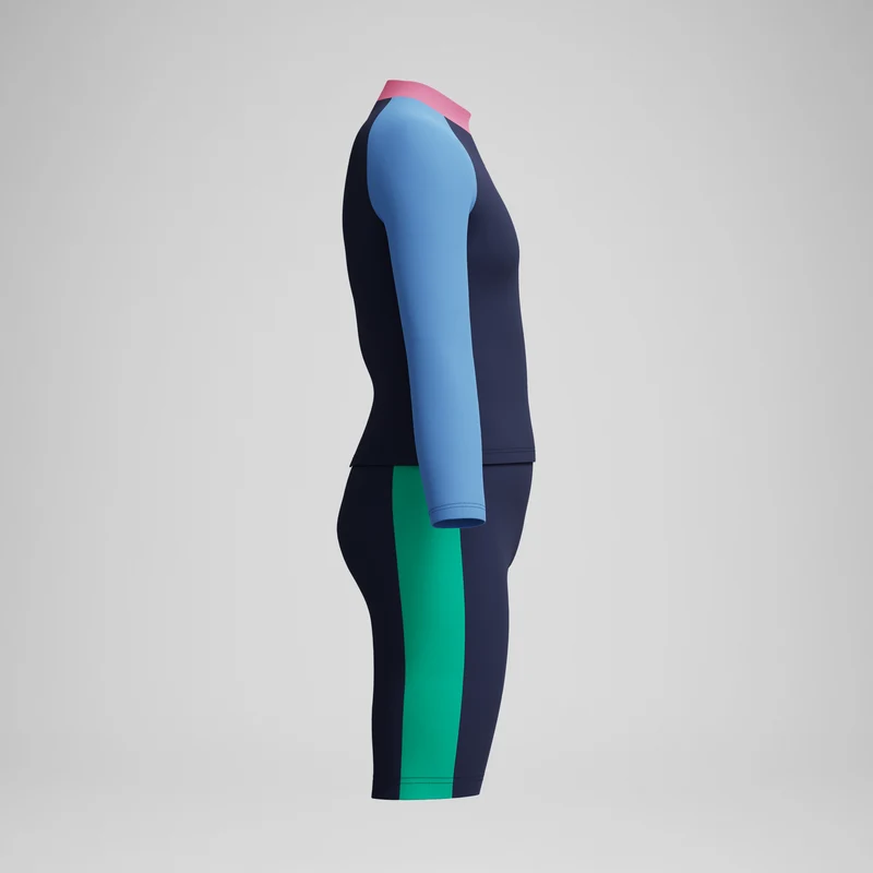 Girls Colourblock Long Sleeve Rashguard & Jammer Set Navy/Blue