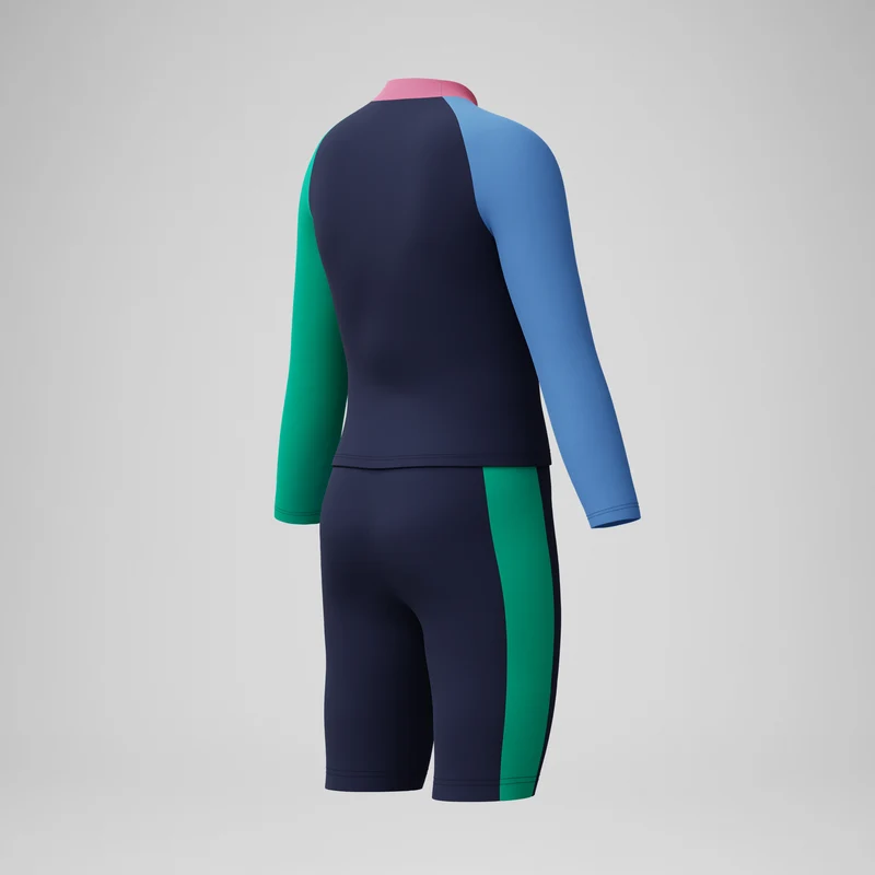 Girls Colourblock Long Sleeve Rashguard & Jammer Set Navy/Blue