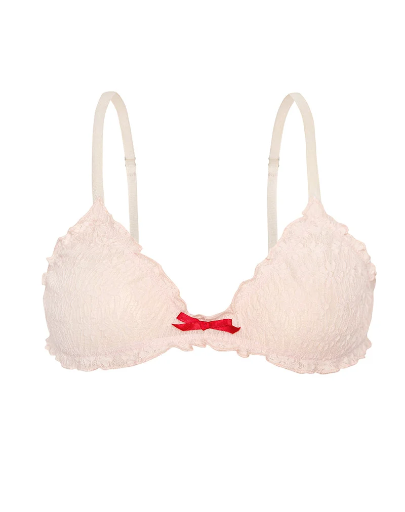 Naila BH in Babyrosa mit Spitze und roter Schleife