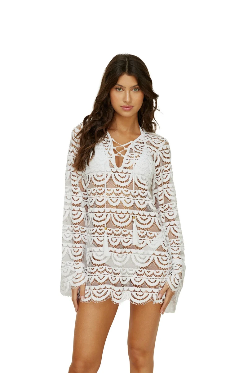 Witte Kanten Strandjurk PQ Swim | Boho Beach Dress met Open Front