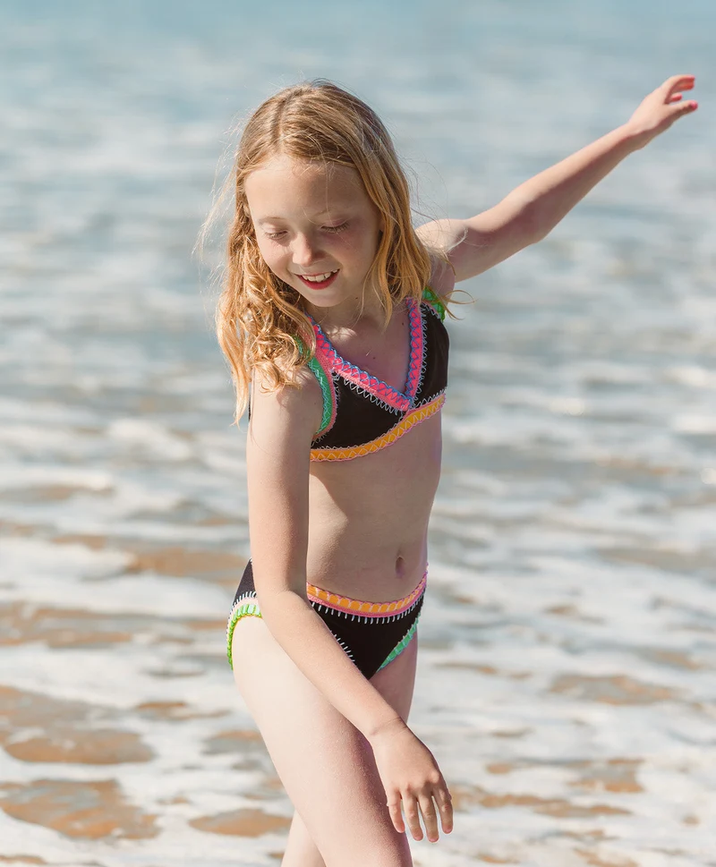 PQ Swim Kids Black Pearl Rainbow Geborduurd Bikini | Meisjes Parelzwart