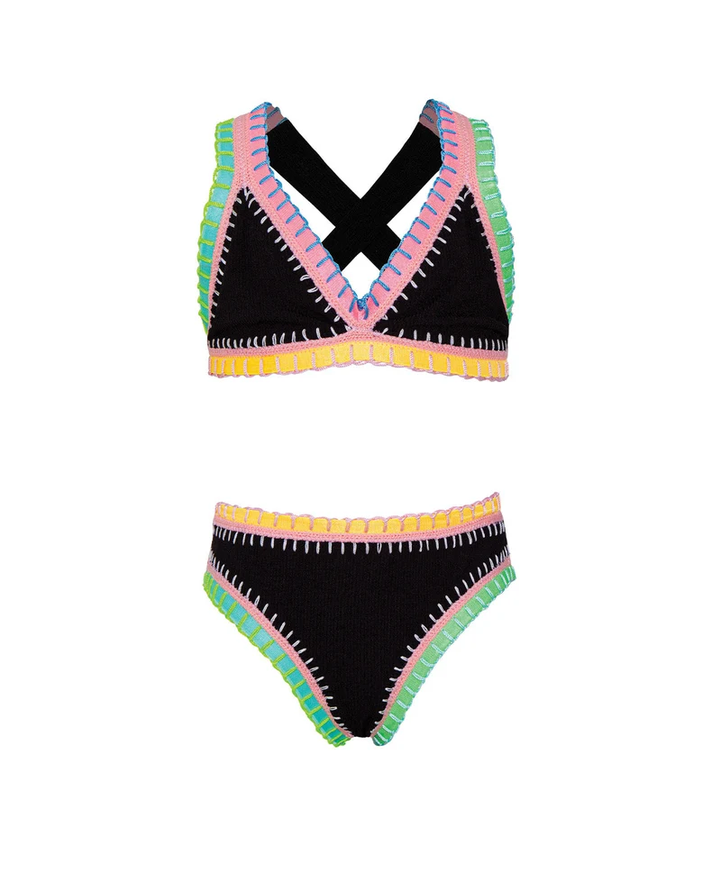 PQ Swim Kids Black Pearl Rainbow Geborduurd Bikini | Meisjes Parelzwart