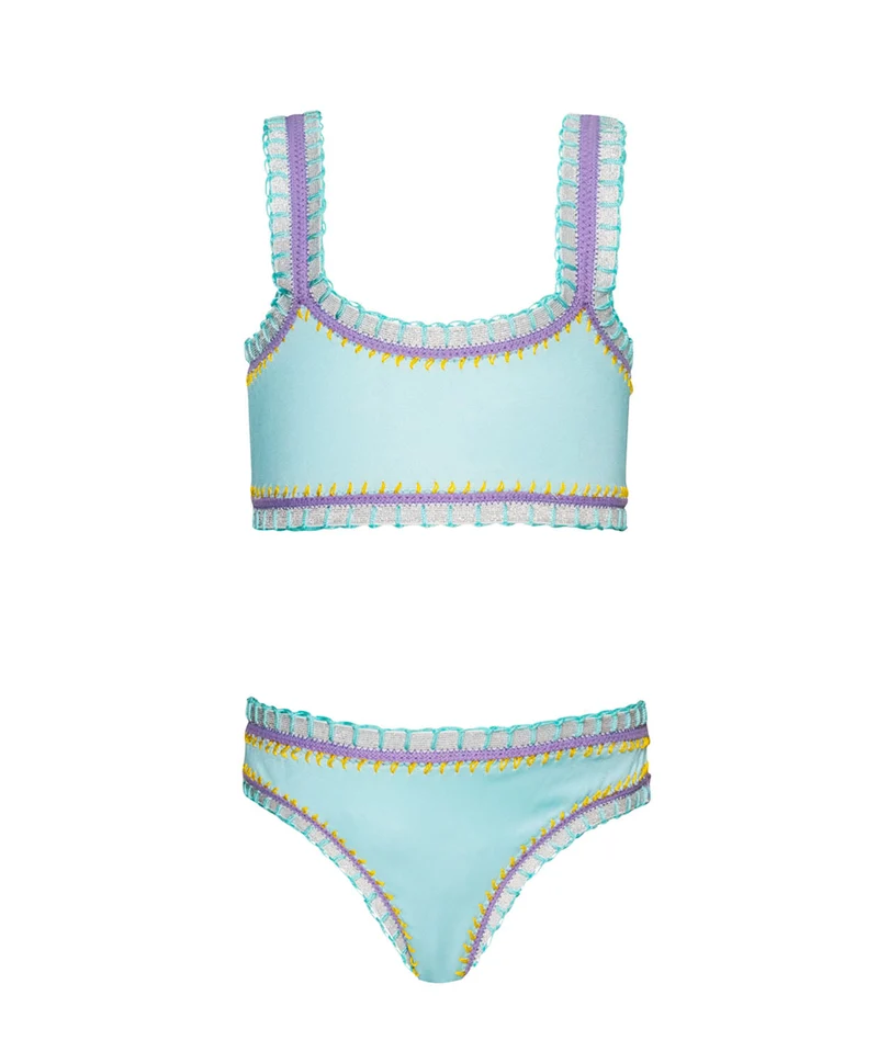 PQ Swim Kids Light Blue Sporty Rainbow Geborduurd Bikini | Meisjes Lichtblauw