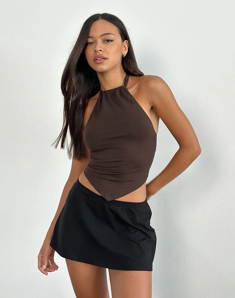 Shalas Neckholder-Top aus Jersey Bitter Chocolate