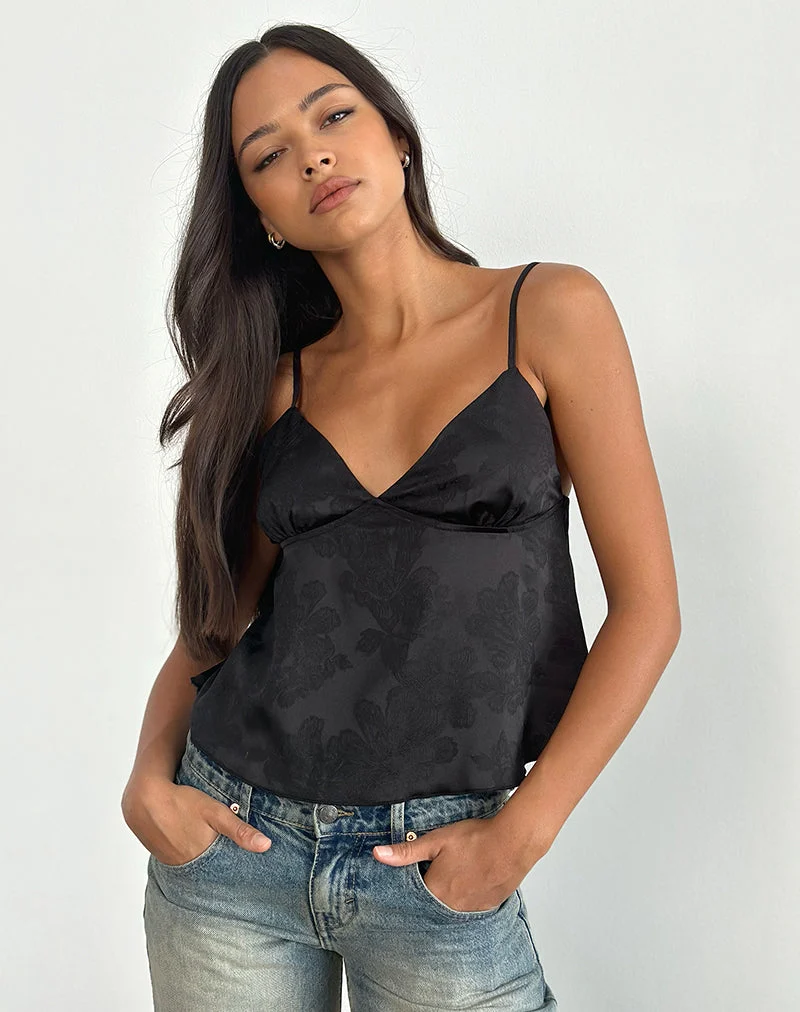Marinda Top aus Satin Jacquard Schwarz