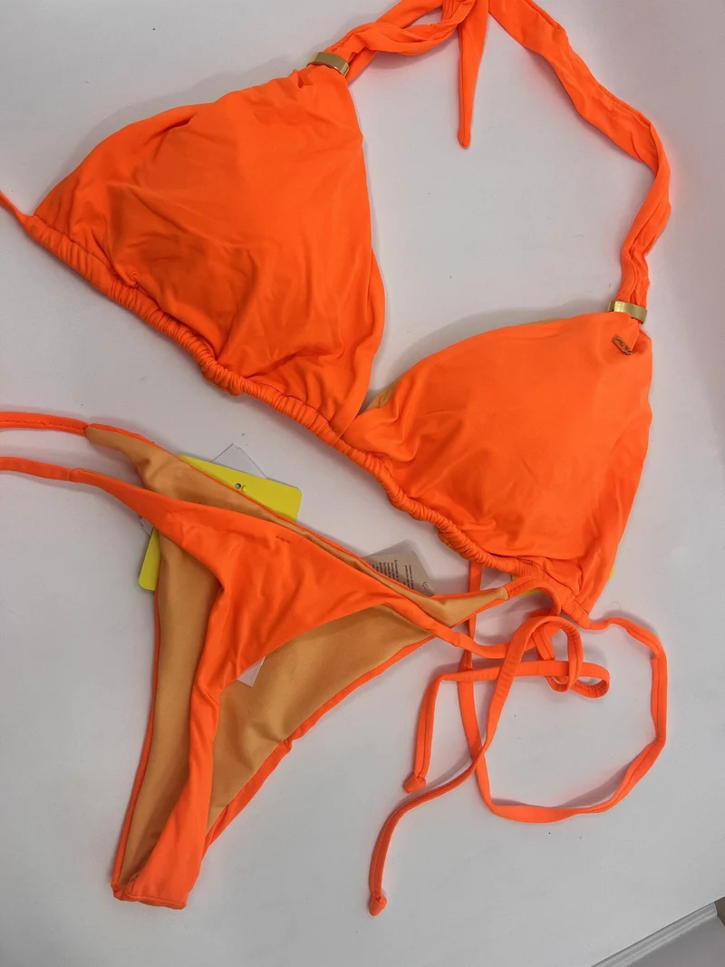 Oranje String Bikini Set - Luxe Garotas Swimwear met Gouden Details