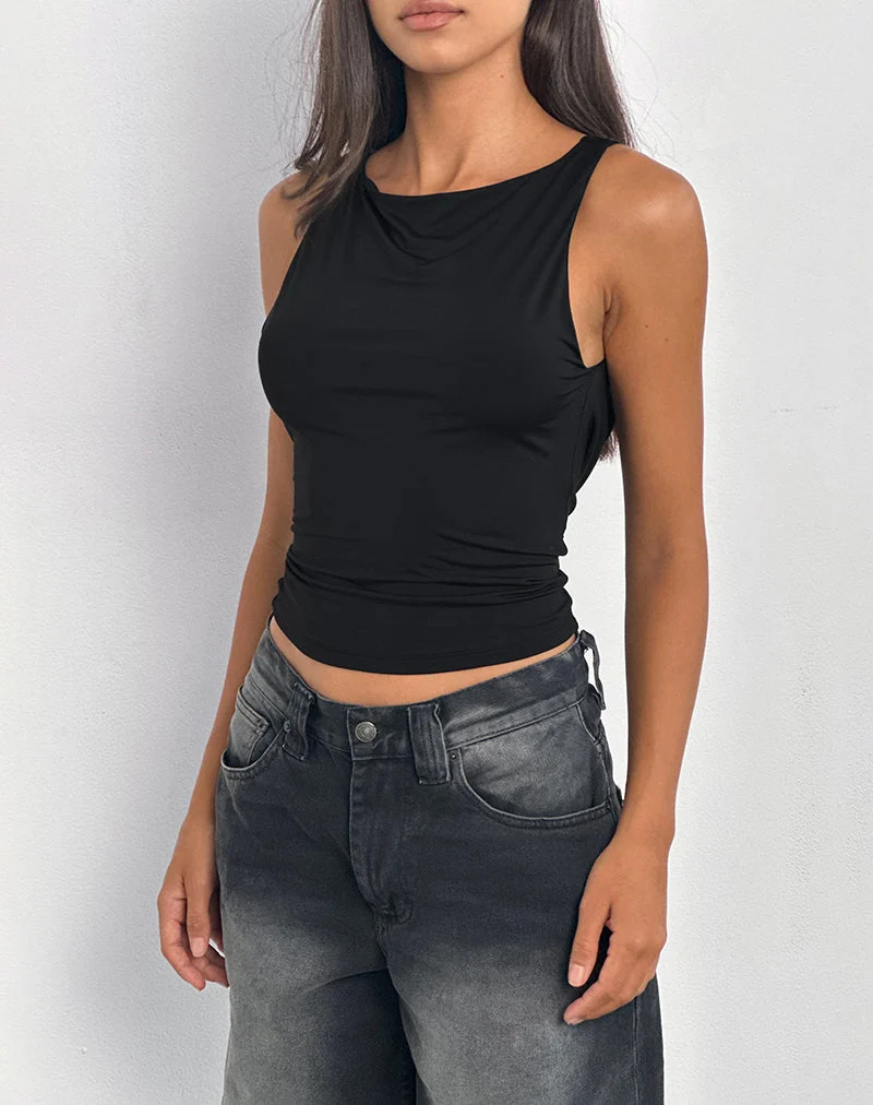 Chuya Cowl Back Top in Slinky Schwarz