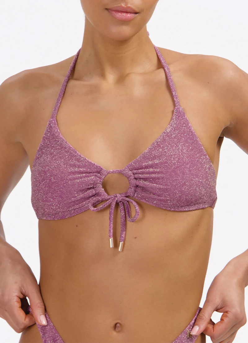 Mauve Glitter triangel met strik bikinitop