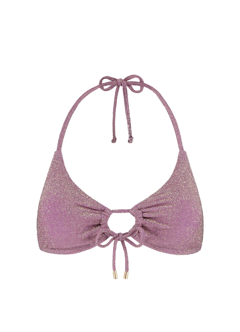 Mauve Glitter triangel met strik bikinitop