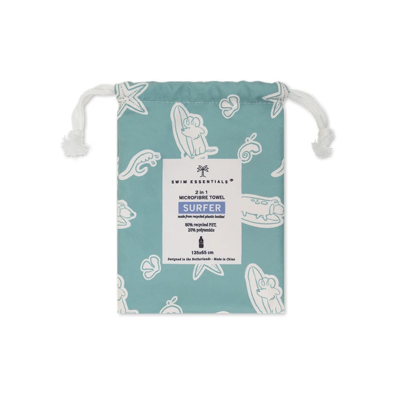 Beach Towel Microfiber - Green - Surf Dogs - 135 x 65 cm