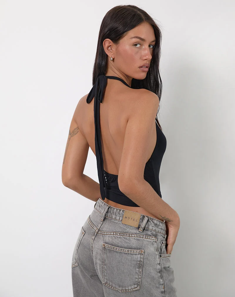 Shalas Neckholder-Top aus Rayon Jersey Schwarz