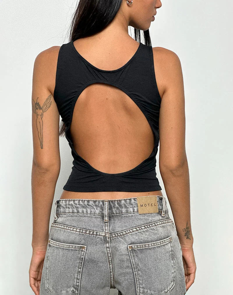 Rocio Hochgeschlossenes rückenfreies Tanktop in Schwarz